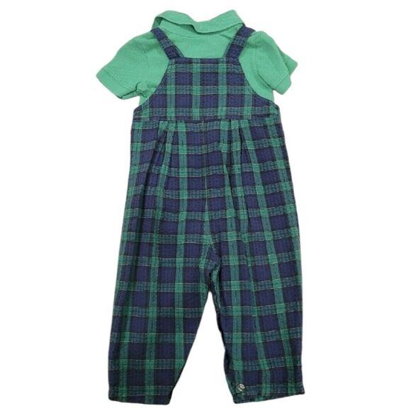 Green and blue plaid overall set - Picture 2 of 3